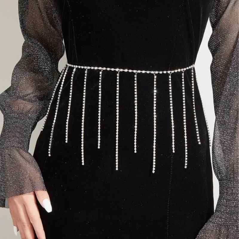 ウエストチェーン レディース フリンジ ラインストーン キラキラ シンプル エレガント 上品 シングルチ..