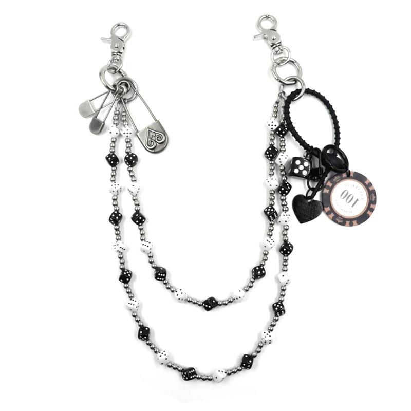 パンツチェーン メンズ キッズ サイコロ レトロ パール ダブル 本革 羊革製 アンティーク調 おしゃれ ..