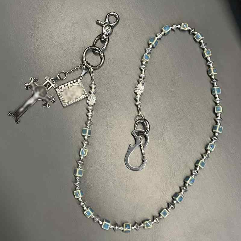 パンツチェーン ユニセックス ハンドメイド ヴィンテージ おしゃれ 汎用 デニム ジーンズ カジュアル ユニークデザイン 幾何学模様 人工石 ウォレットチェーン