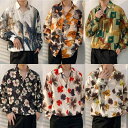 シャツ メンズ 長袖 花柄 開襟シャツ 薄手 ルーズフィット ゆったり ビッグシルエット ポリエステル ウォッシャブル ヴィンテージ風 ハワイアン リゾート カジュアル 羽織り 春夏