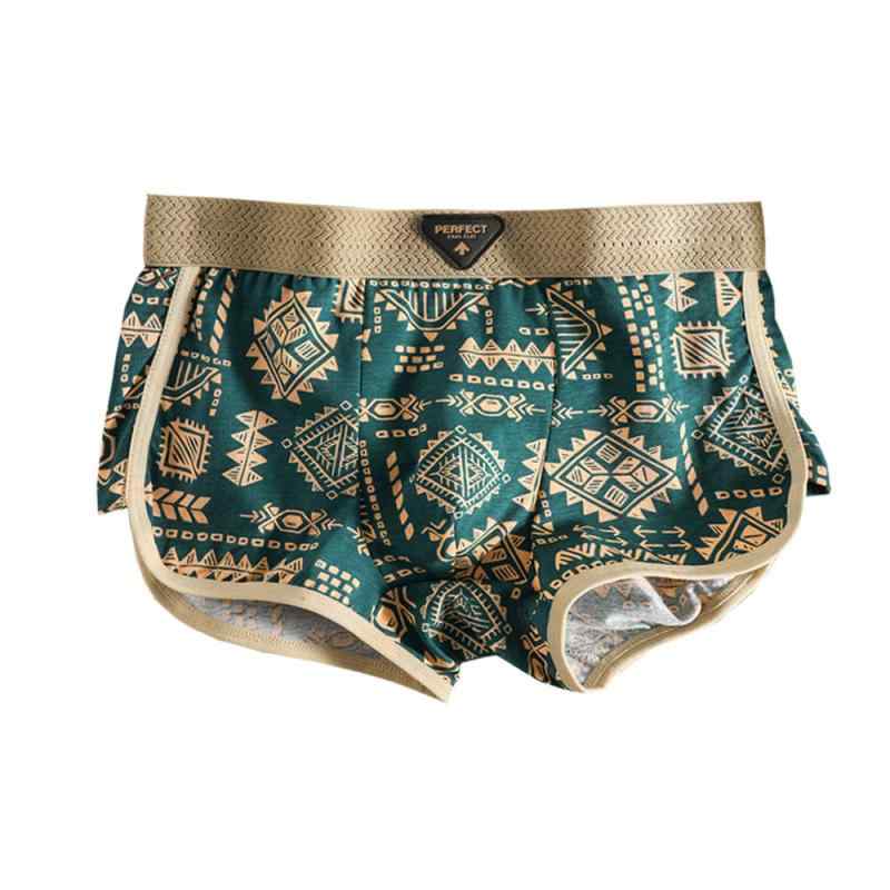 ボクサーパンツ メンズ 速乾 通気性 抗菌 コットン素材 レトロ エスニック柄 幾何学模様 ミドルウエスト 快適な履き心地 インナーウェア オールシーズン対応