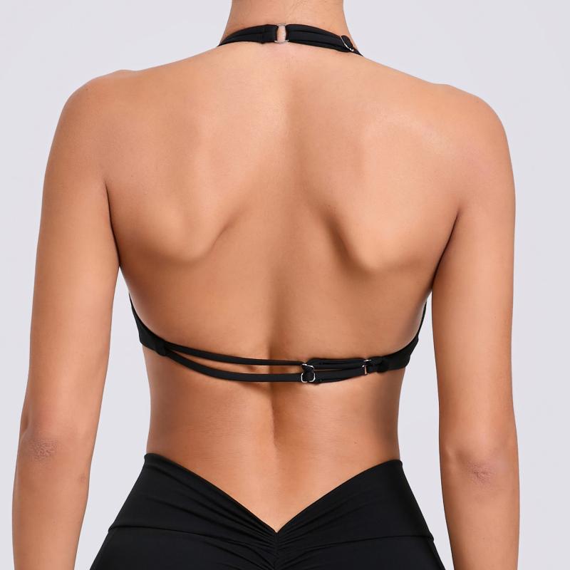 スポーツブラ レディース ホルターネック バックオープン 吸汗速乾 調節可能 ノンワイヤー 薄手カップ ヨガ タンクトップ フィットネス ジム ランニング トレーニングウェア