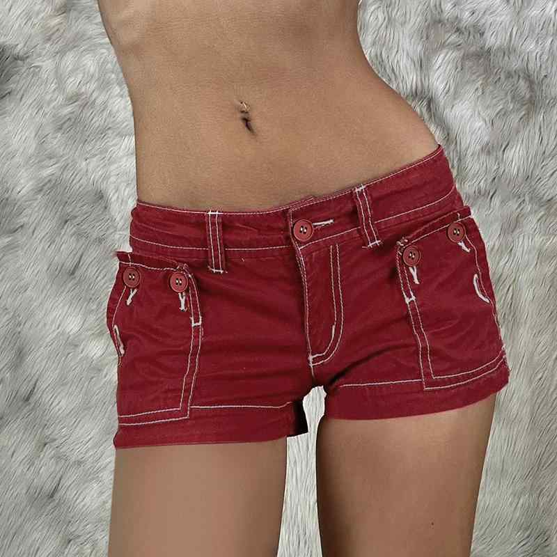 ショートパンツ レディース デニム Y2Kギャル ストリート系 配色ステッチデザイン ローライズ 細見え ストレッチ コットン ポリエステル 春夏 短パン カジュアル ストレートシルエット