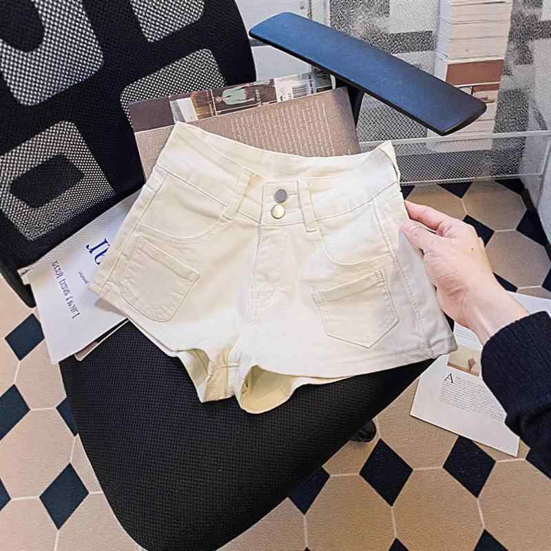 Cotton - デニム ショートパンツ レディース 白 ハイウエスト Aライン ワイドシルエット 着痩せ 細見え 美脚 スタイルアップ セクシー ストレッチ コットン 春夏 カジュアル