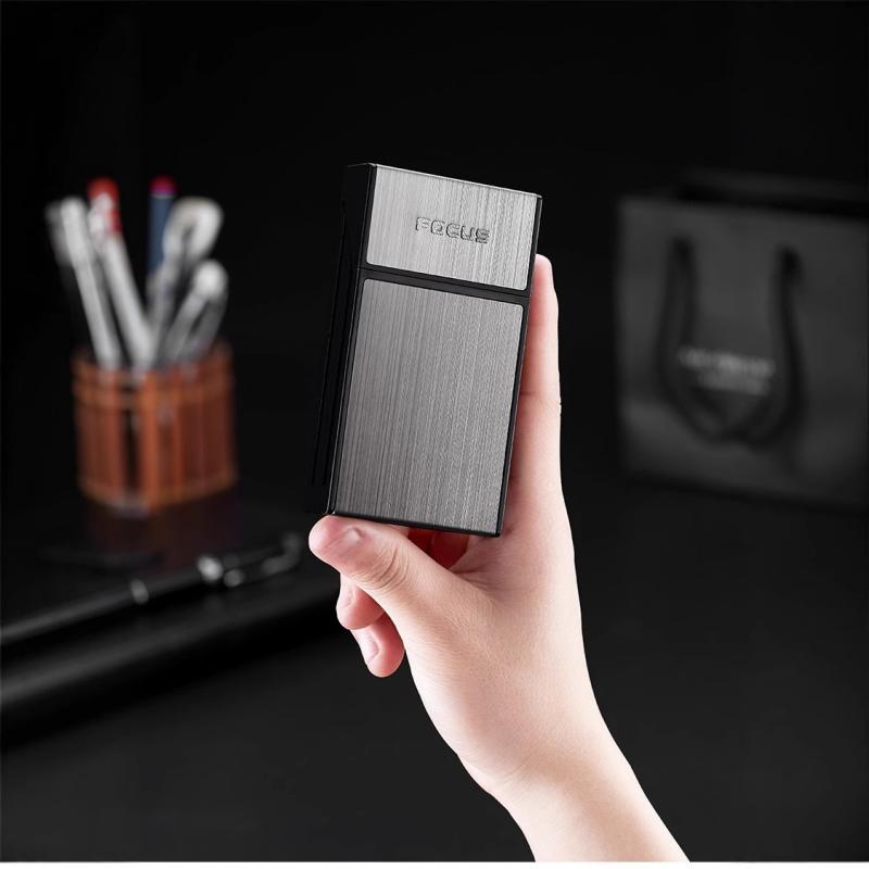 シガレットケース メンズ レディース スリム ロング 20本収納 頑丈 アルミ製 携帯用 コンパクト 個性的 おしゃれ ビジネス ギフト 黒 ゴールド(x2)