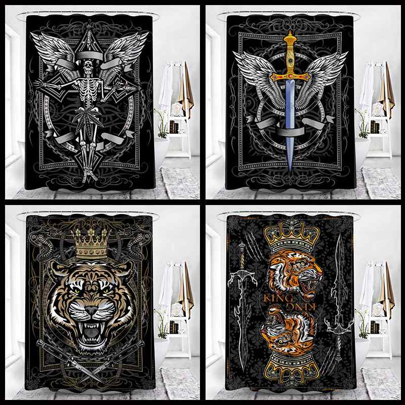 シャワーカーテン 防水 防カビ ポリエステル製 モダン シンプル おしゃれ タロットカード スカル 北欧風 バスルーム 浴室 お風呂 間仕切り インテリア(x2)