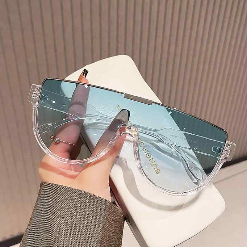 サングラス レディース UVカット 透明感 茶色 一体型 半円形 ビッグフレーム レトロ 韓国ファッション 欧米風 トレンド ラウンド PC素材 軽量 おしゃれ(x2)