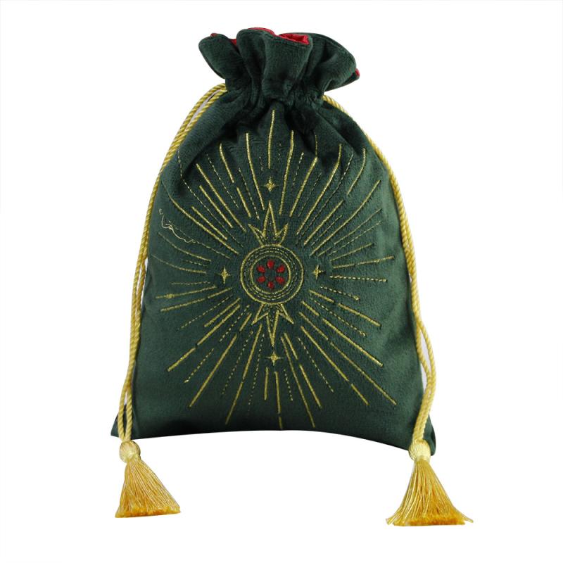 巾着袋 ベルベット 大容量 タロットカード 収納 ポーチ 刺繡ロゴ ジュエリー アクセサリー 雑貨 トラベル 多目的 小物入れ グリーン(x300)