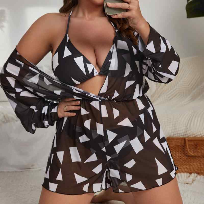 水着 レディース セパレート ビキニ 3点セット 大きいサイズ モノトーン 胸パッド付き ワイヤーなし 欧米風 体型カバー ママ水着 リゾ..