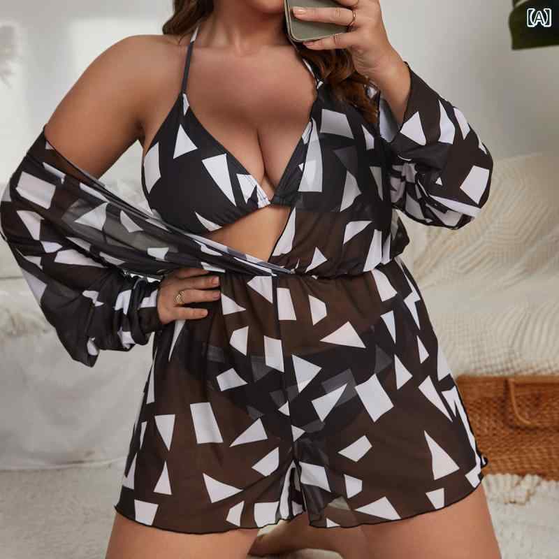 水着 レディース セパレート ビキニ 3点セット 大きいサイズ モノトーン 胸パッド付き ワイヤーなし 欧米風 体型カバー ママ水着 リゾート プール ビーチ(x10)