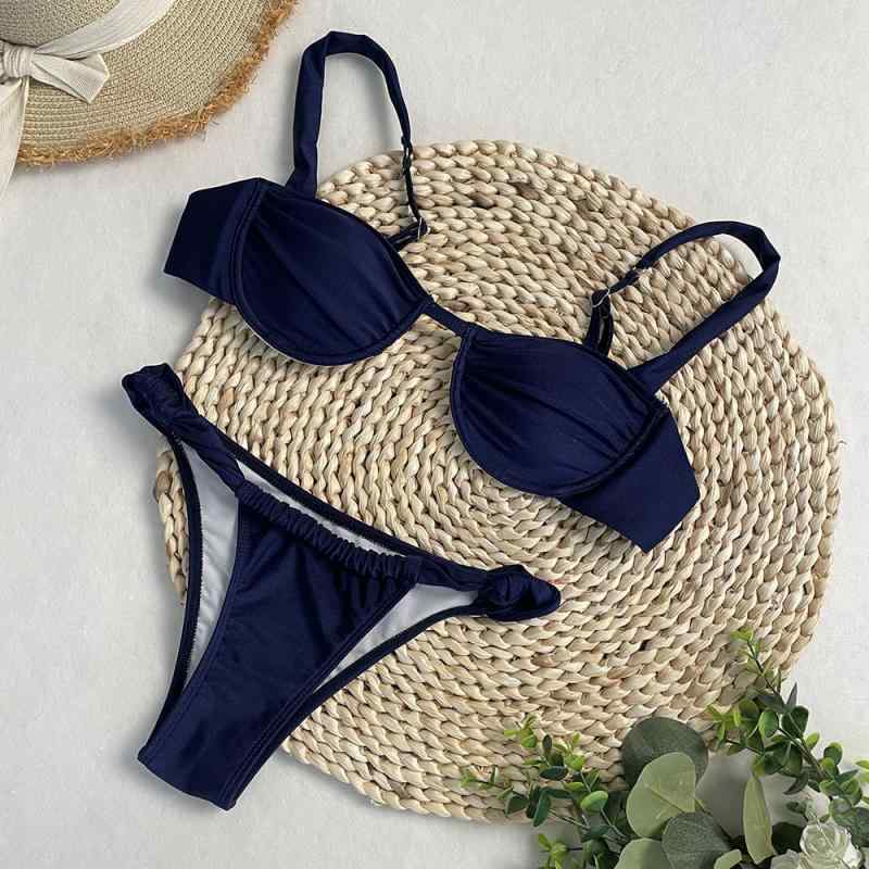 水着 レディース ビキニ ワイヤー入り 胸パッド付き セパレート セクシー 無地 ソリッドカラー ビーチ ..