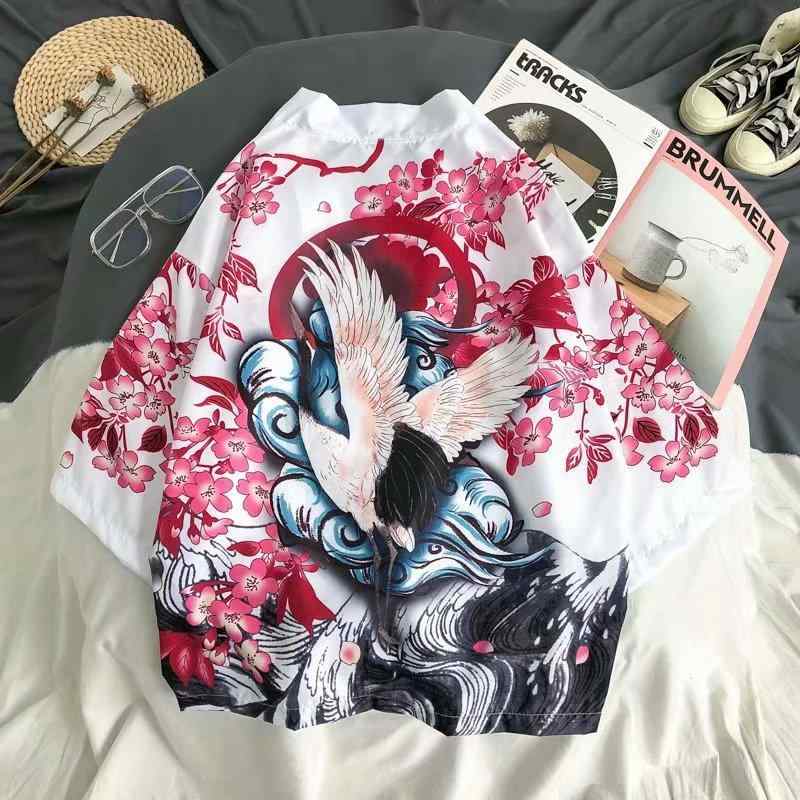 羽織り メンズ 五分袖 韓国風 カーディガン 中国風 カジュアル ペア ゆったり UVカット アウター ポリエステル 薄手 プリント柄 春夏