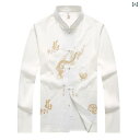 シャツ メンズ 接触冷感 さらさら 長袖 開襟シャツ 中国風 タン装 龍柄 刺繡入り カジュアル 普段着 ルームウェア 春夏 豊富なカラー展開