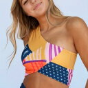 水着 レディース パッド入り ノンワイヤー 高伸縮性 ストレッチ セパレート ビキニ ワンショルダー 切り替え プリント 小花柄 セクシー