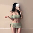 水着 レディース ビキニ 3点セット セクシー ワイヤー入り 小胸 寄せ上げ 体型カバー 高伸縮 ビーチ リゾート 温泉 海外旅行 ブラック(4)