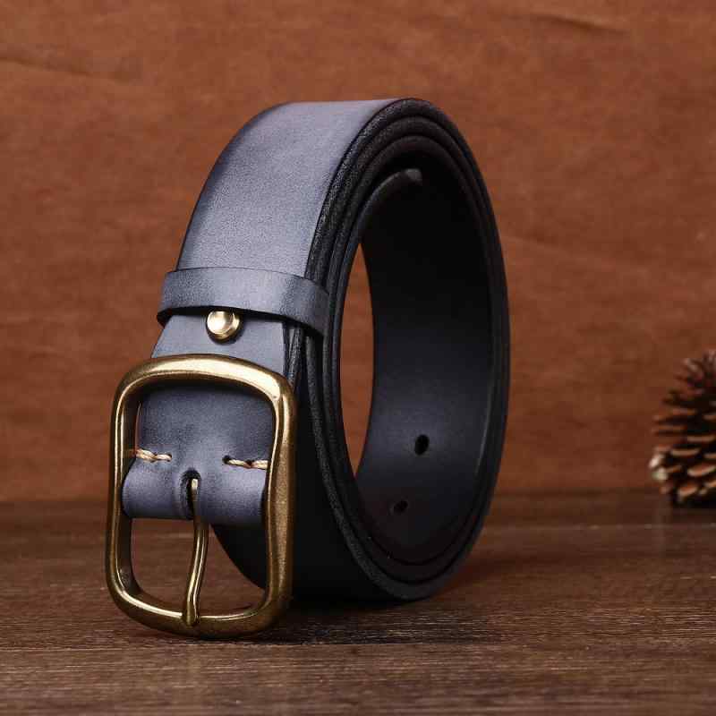 ベルト メンズ 本革 フルグレインレザー 植物タンニン鞣し 手作り 真鍮 ピンバックル レトロ ヴィンテージ 水波模様 ビジネス カジュアル