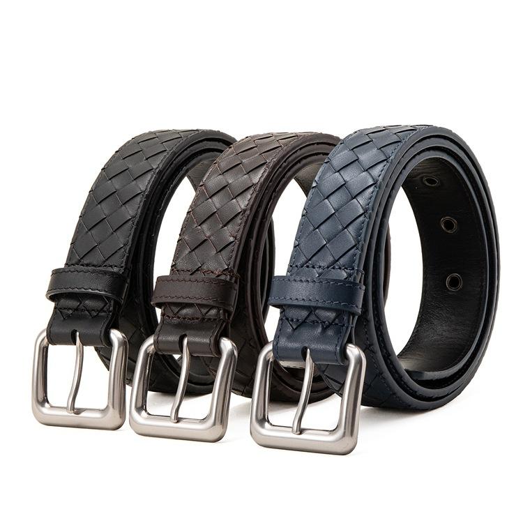ベルト メンズ レディース ユニセックス 本革 牛革 編み込み メッシュデザイン ピンバックル 銅製バッ..