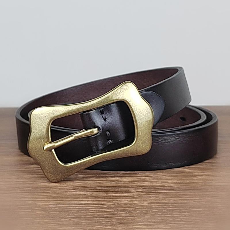 ベルト レディース 本革 牛革 銅バックル ピンバックル レトロ ファッション 万能 オールシーズン パン..