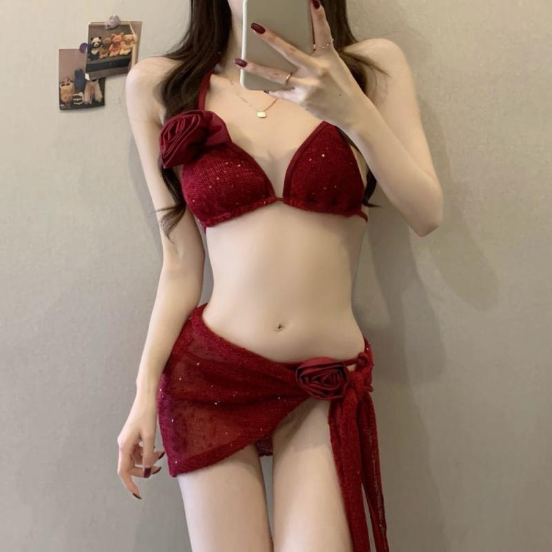 水着 レディース パッド付き ノンワイヤー ハイウエスト バックオープン セパレート ビキニ 韓国風 高..