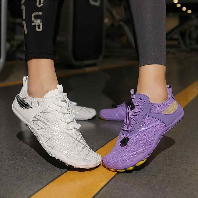 アクアシューズ メンズ レディース 滑り止め 通気性 快適 素足感覚 5本指 水陸両用 ビーチ マリン アウトドア 渓流 ハイキング トレッキング 春夏秋 軽量 ローカット フロントレースアップ ゴムソール 耐久性