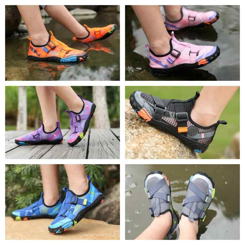 マリンシューズ キッズ 男女兼用 五本指 ベアフット 通気性 軽量 伸縮性 メッシュアッパー 水陸両用 ビ..