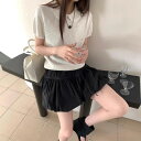ニットポロシャツ レディース 若見え イージーケア 韓国風 大人かわいい レース フリル ドールカラー ポロ襟 パフスリーブ コットン 春夏(4)
