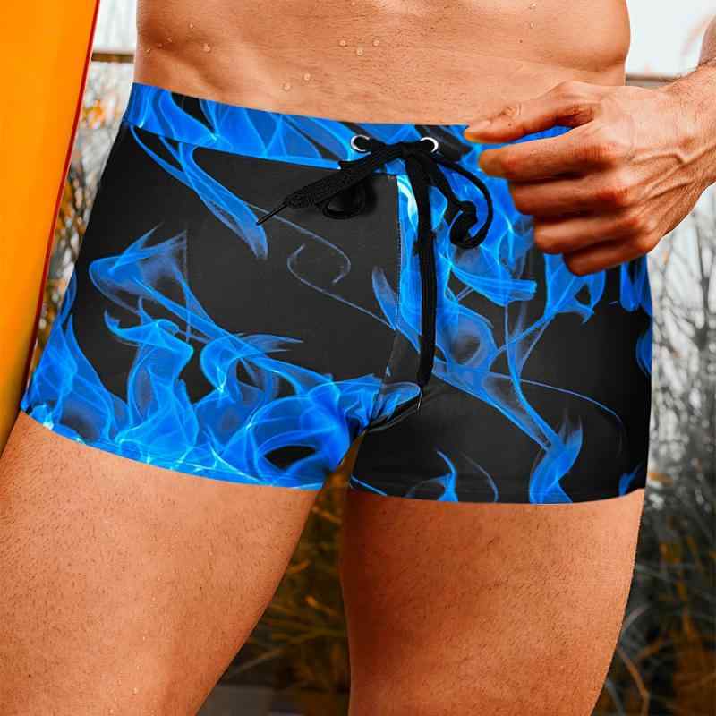 水着 メンズ 速乾 伸縮性 ブラック ボクサータイプ 炎柄 おしゃれ 水陸両用 プール 海水浴 マリンスポーツ フィットネス ジム スイムシ..
