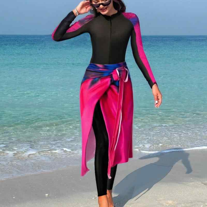 水着 レディース ワンピース 体型カバー 長袖 UVカット ハイネック ストレッチ 露出控えめ マリンスポーツ ダイビング ビーチ プール フィットネス スイムウェア