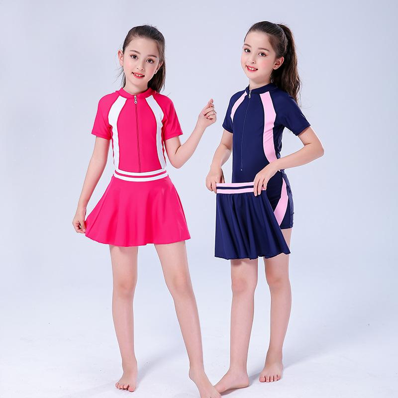 ワンピース水着 キッズ 女の子 半袖 UVカット 速乾 2WAY スカート付き 体型カバー かわいい ボクサーパ..