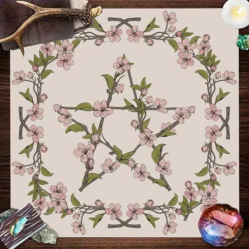 テーブルクロス タロット ペンタグラム 植物 花柄 北欧風 ポリエステル 正方形 おしゃれ 部屋 寮 装飾 マルチカラー インテリア 占い 大判 小さめ(x2)