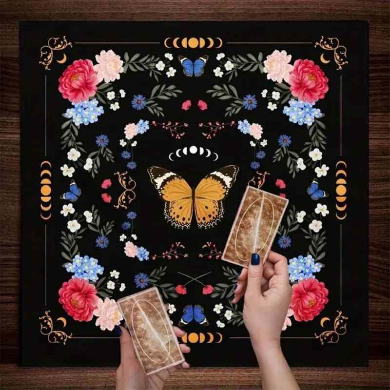 タロットクロス タロットカード占い おしゃれ 北欧風 蝶々柄 ボタニカル柄 正方形 ポリエステル製 イン..