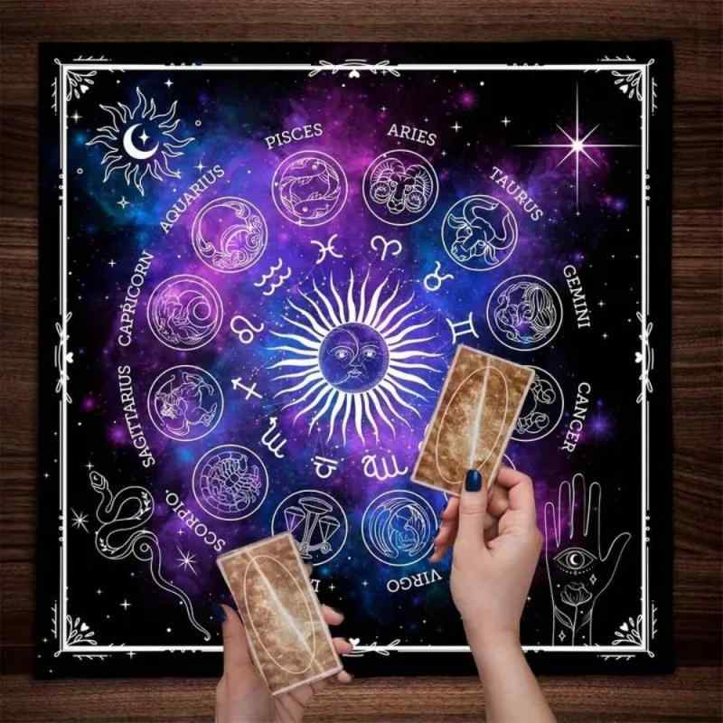 テーブルクロス タロットカード 占い 星空 12星座 紫 ポリエステル 北欧風 正方形 神秘的なインテリア マルチクロス 部屋 寮(x7)