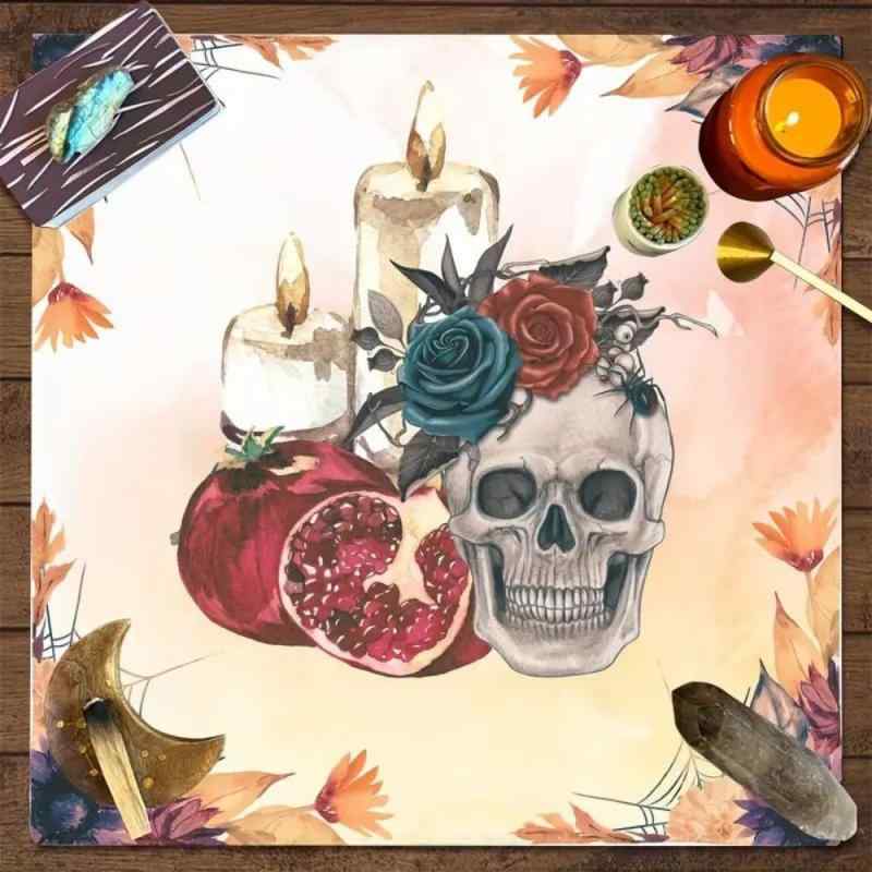 テーブルクロス ポリエステル製 ゴシック タロットカード スカル ドクロ ローズ 薔薇 正方形 マルチカラー 部屋 寮 インテリア 装飾 デコレーション(x7)