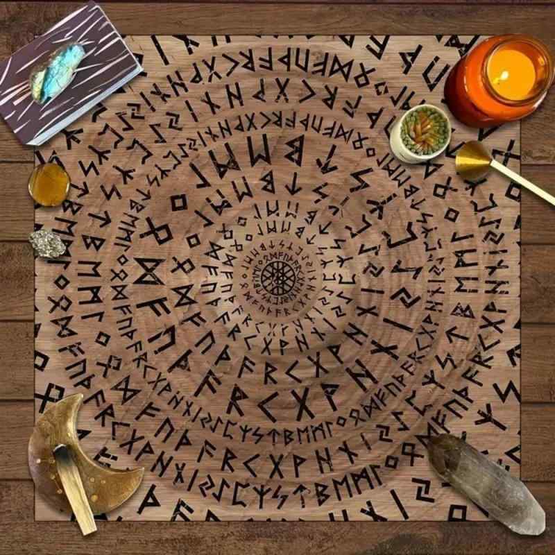 テーブルクロス 正方形 ポリエステル製 北欧風 タロットカード 木目調 コンパス 12星座 布マット リビング 部屋 寮 インテリア 装飾 マルチカラー 植物 花柄 占い 瞑想 おしゃれ(x7)