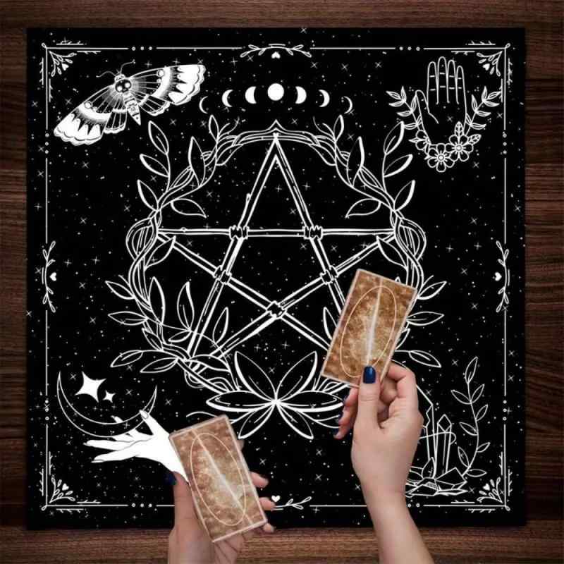 タロットカード テーブルクロス 占いマット 五芒星 蝶 月相柄 神秘的 植物 花柄 ポリエステル製 正方形 部屋 寮 リビング 寝室用 インテリア装飾 北欧風 おしゃれ 飾り布(x7)