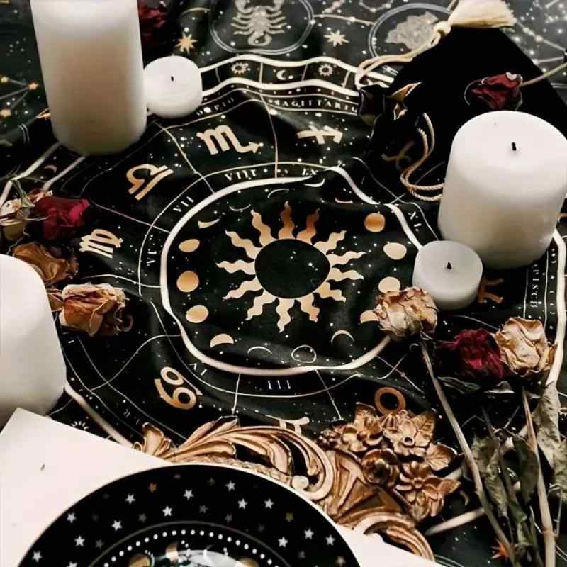 テーブルクロス タロットカード 12星座 太陽 月相柄 正方形 ポリエステル 北欧風 星空デザイン 部屋 寮 インテリアマット おしゃれ デコレーション(x7)