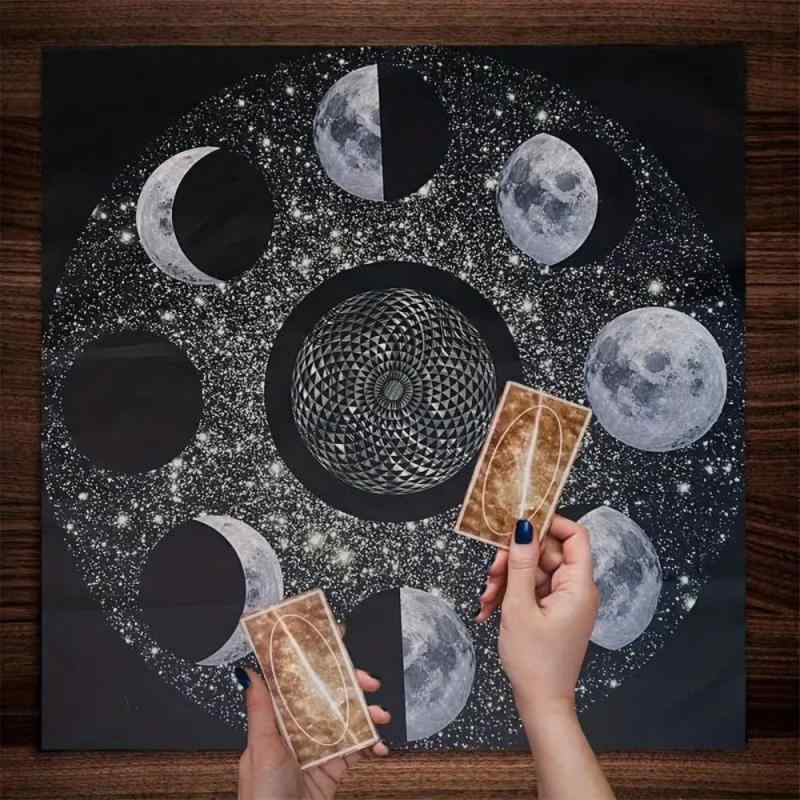 タロットカード テーブルクロス 星空 月相柄 正方形 ポリエステル製 北欧風 マルチカラー 部屋 寮 インテリア おしゃれ 敷物 飾り(x7)