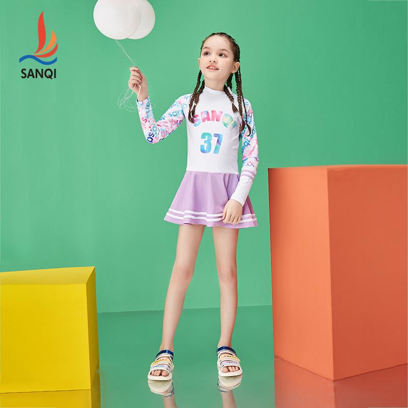 水着 女の子 キッズ ワンピース 長袖 スクール水着 小学生 中学生 ジュニア スカート型 ボクサーパンツ..