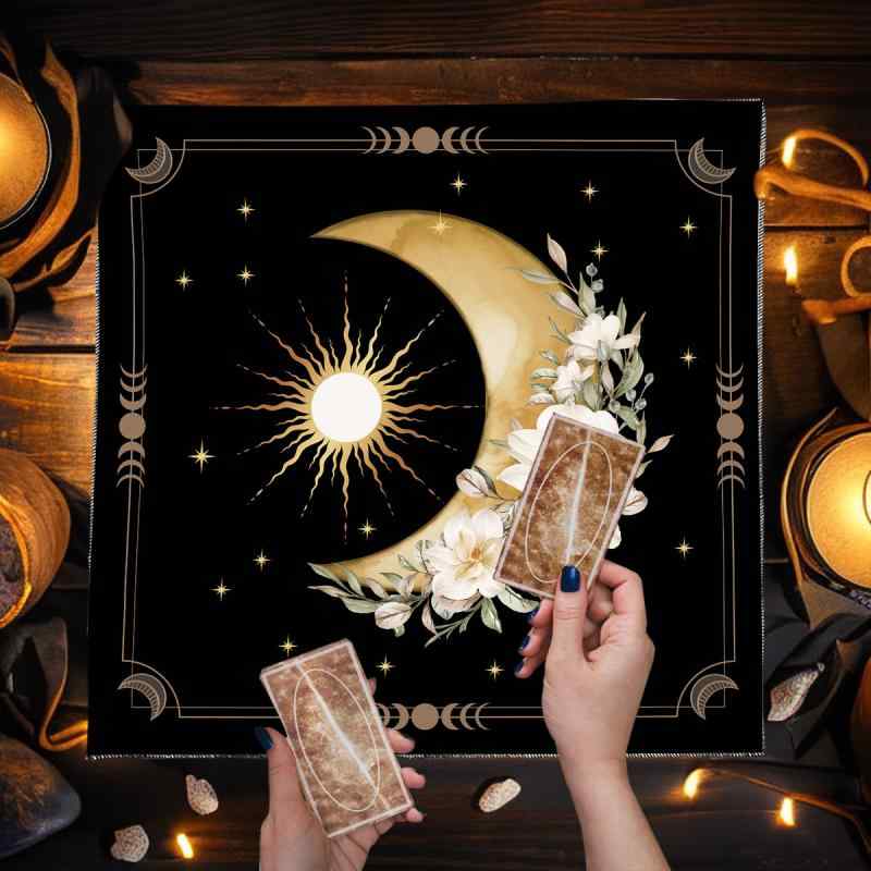 テーブルクロス タロットカード ベルベット スピリチュアル柄 花 月 太陽 ボードゲーム用 カードリーデ..