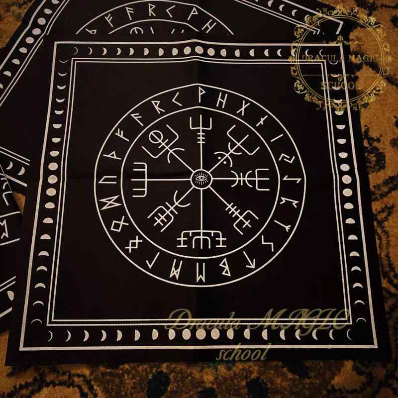 タロットクロス 高品質 フランネル製 ソフト素材 占い 祭壇用 儀式用 レトロ ヨーロピアン 神秘的デザイン 五芒星 六芒星 月相 正方形 黒色