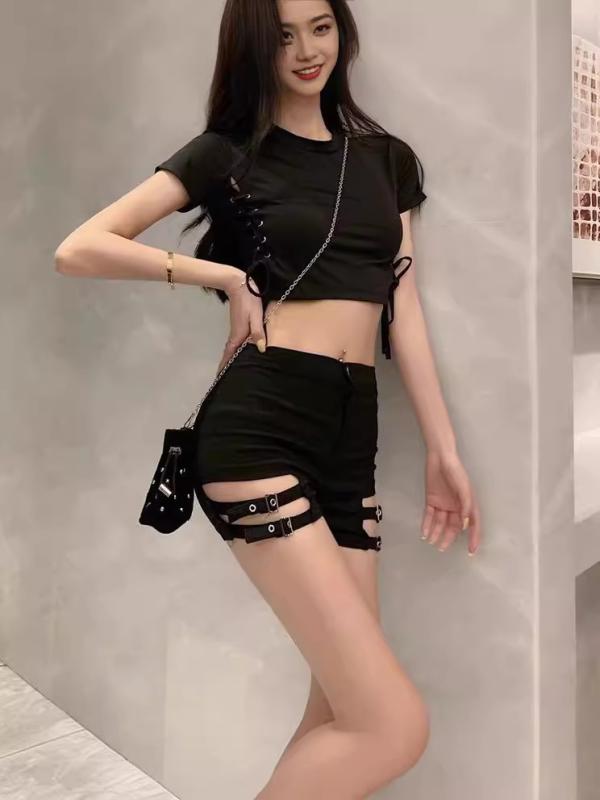 ショートパンツ レディース 春夏 ハイウエスト ハイウエスト タイト セクシー ダンス 衣装 クラブ ジャズダンス ブラック 伸縮