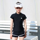 水着 女の子 ジュニア スポーツ セパレート 2点セット ボクサーパンツタイプ ブラック 無地 高弾性 小学生 中学生 プール 水泳 ビーチ