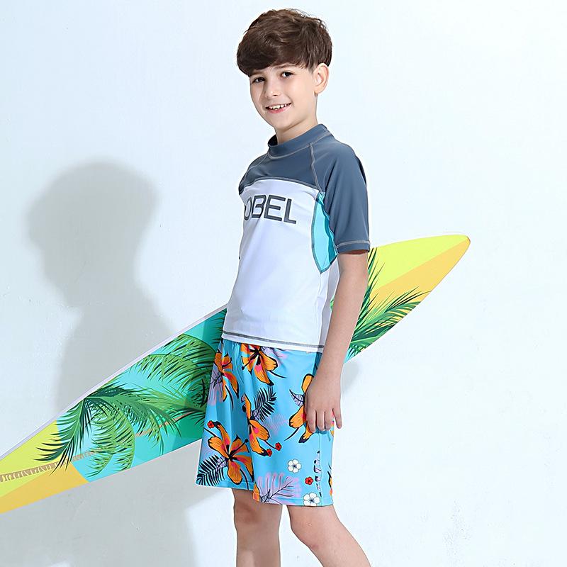 水着 男の子 UVカット セパレート 半袖 ボクサーパンツ キッズ ジュニア 小学生 中学生 プール 海水浴 ビーチ 水遊び ナイロン素材 日焼け対策 速乾性(x2)