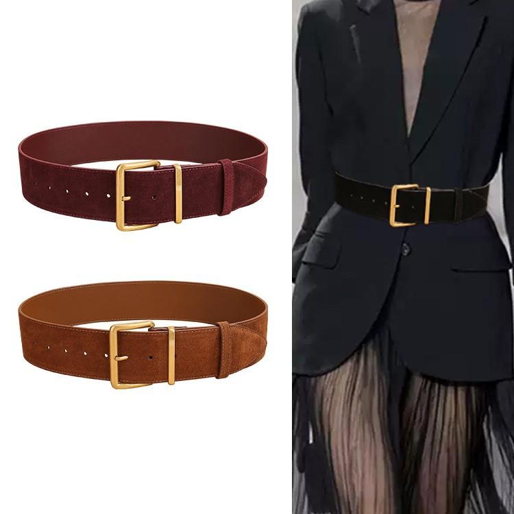 ベルト レディース 牛革 幅広 ウエストマーク 太ベルト レトロ スエード調 ピンバックル ジャケット コ..