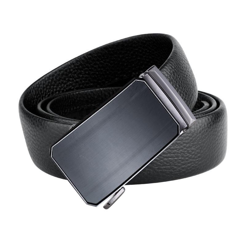 ベルト メンズ 男性用 本革 牛革 ライチ柄 シボ加工 自動バックル オートロック式 亜鉛合金 電気メッキ..