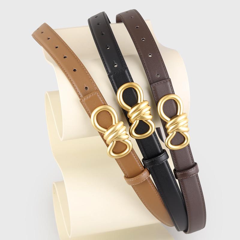 ベルト レディース 本革 牛革 スナップボタン式 ウエストマーク 細見え リボン 蝶結び デザインベルト 万能 着回し カジュアル フォーマル対応(x2)