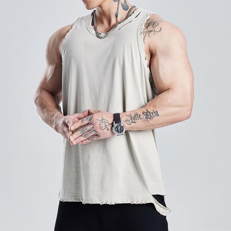 吸汗速乾 通気性 メンズ タンクトップ スポーツ ジム トレーニング オーバーサイズ ゆったり ダメージ加工 アメカジ コットン 無地 春夏 カジュアル 部屋着 白 黒 グレー(x2)