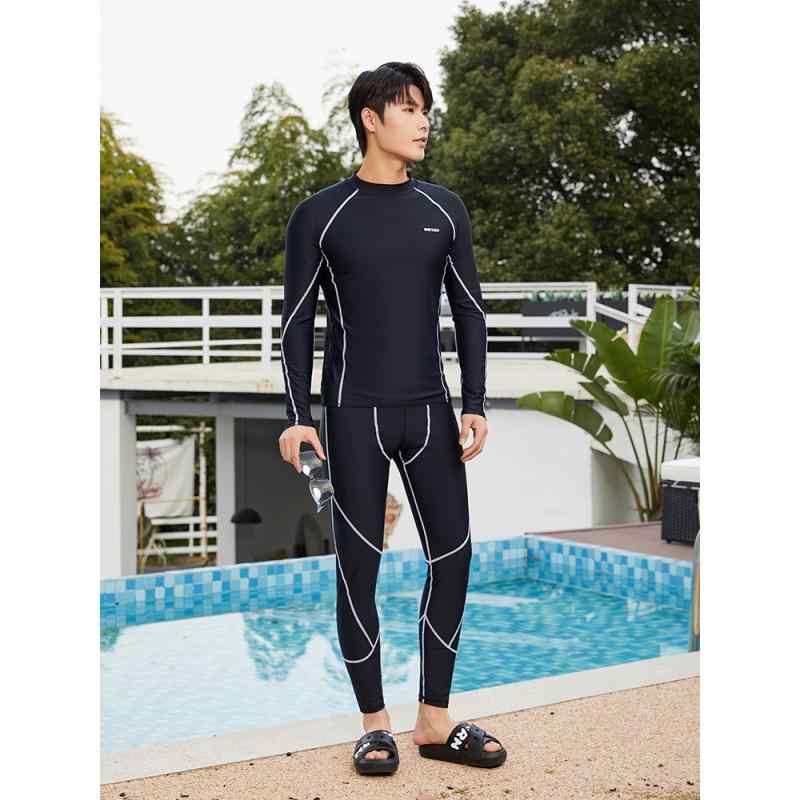 水着 メンズ 長袖 ロングパンツ セパレート UVカット 速乾 通気性 ラッシュガード フィットネス 温泉 プール 海 スポーツ 水陸両用 ナイロン 上下セット