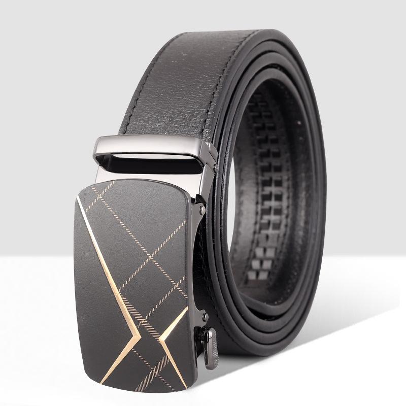 ベルト メンズ 本革 レザー 牛革 ヌメ革 オートロック バックル ビジネス カジュアル 通勤 オフィス スーツ フォーマル 上質 高品質 電気メッキ加工 標準幅 ブラック ブラウン ゴールド金具 シルバー金具(4)