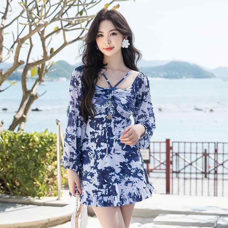 ワンピース 水着 レディース UVカット 長袖 体型カバー 大きいサイズ 細見え効果 スカート付き ハイウエスト カップ付き ノンワイヤー 速乾 高伸縮性 シンプル かわいい(x2)